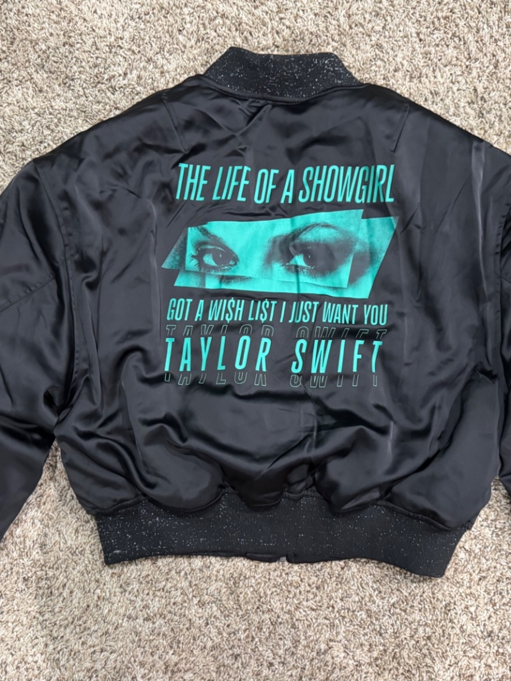 Taylor Swift "Got a Wi$hli$t" Bomber Jacket Black Satin size Large BRAND NEW - Picture 6 of 7